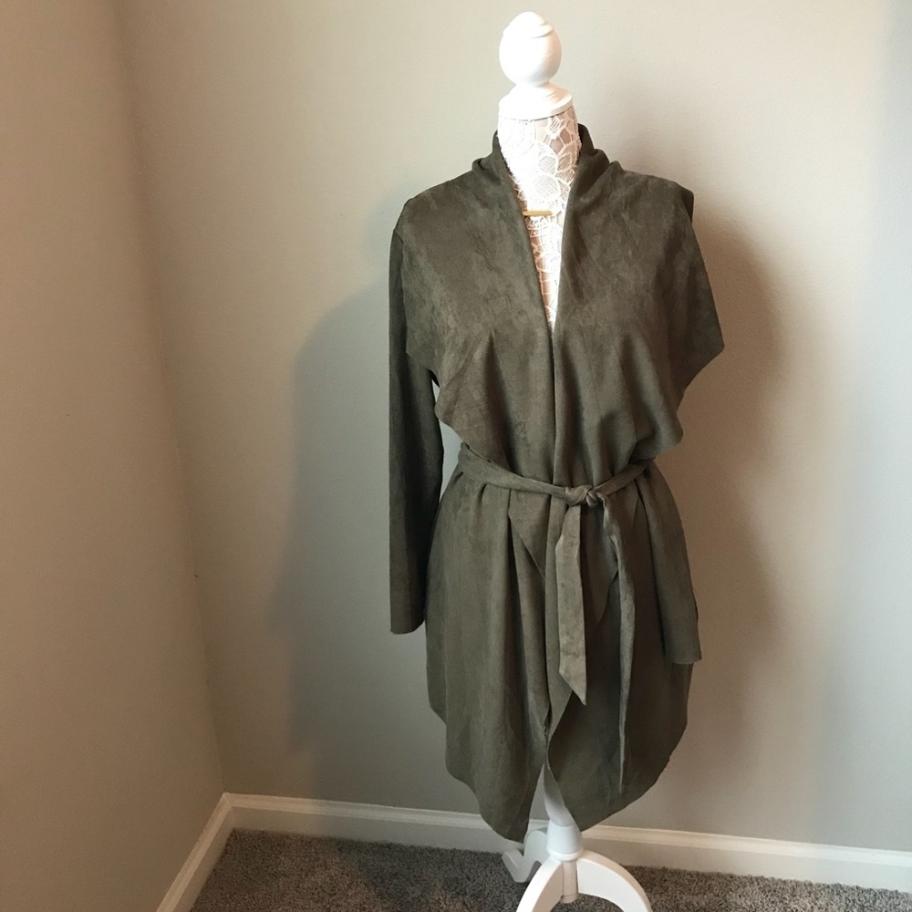 Olive Green Belted Suede Jacket